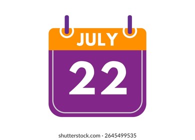 22 julho mês vetor dia único, ilustração, calendário com laranja, roxo, cinzas e branco cor de fundo calendário ícone de julho 22