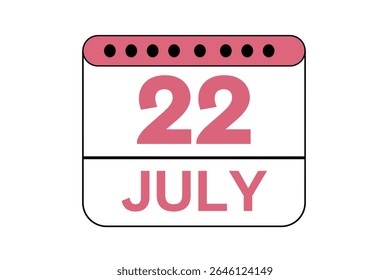 22 julho mês vetor dia único, ilustração, calendário com pêssego, preto e branco ícone de calendário de fundo de cor de julho 22