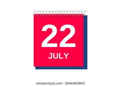 22 julho mês vetor dia único, ilustração, calendário com vermelho, azul e branco ícone de calendário de fundo de cor de 22 de julho