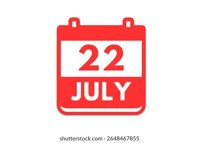 22 july month single day vector, illustration, calendar with red and white color background calendar icon of july 22