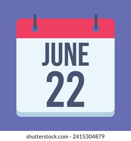 Calendario del 22 de junio. Fondo Azul. Calendario de vectores.
