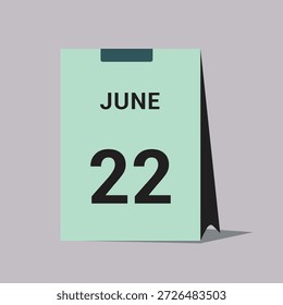 22 june calendar date icon minimal desk calendar vector illustration