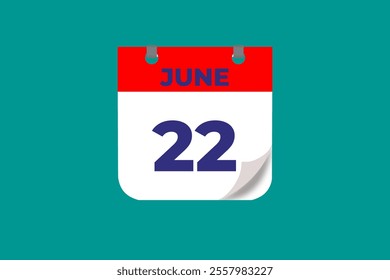 22  June calendar icon text page monthly web design on red, and blue background vector, icon, or illustration with the month of June 22