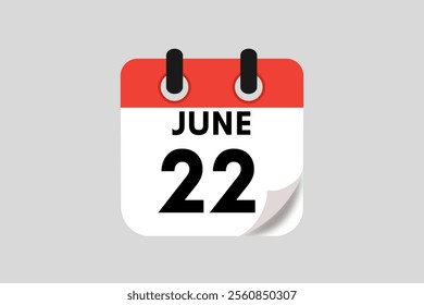 22 June calendar icon text page monthly web design on red, white, black and ash background vector, icon, or illustration with the month of June 22