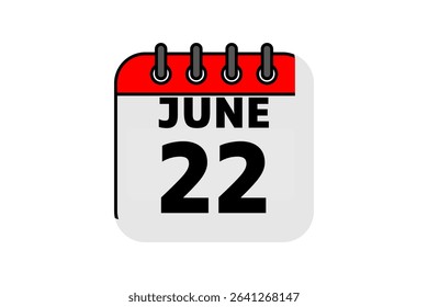 22 June calendar icon text page monthly web design on red, black and white background vector, icon, or illustration with the month of June 22