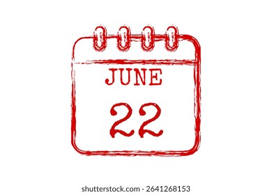 22 June calendar icon text page monthly web design on red, black and white background vector, icon, or illustration with the month of June 22