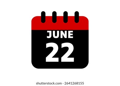 22 June calendar icon text page monthly web design on red, black and white background vector, icon, or illustration with the month of June 22