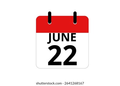 22 June calendar icon text page monthly web design on red, black and white background vector, icon, or illustration with the month of June 22