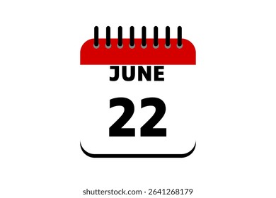 22 June calendar icon text page monthly web design on red, black and white background vector, icon, or illustration with the month of June 22