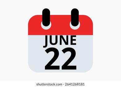 22 June calendar icon text page monthly web design on red, black and white background vector, icon, or illustration with the month of June 22