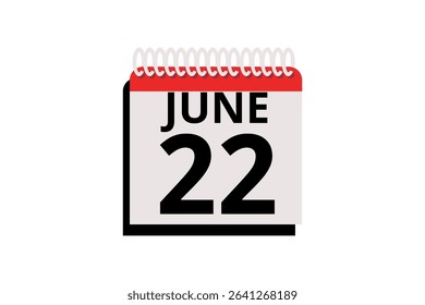 22 June calendar icon text page monthly web design on red, black and white background vector, icon, or illustration with the month of June 22