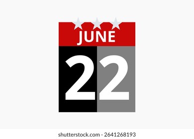 22 June calendar icon text page monthly web design on red, black and white background vector, icon, or illustration with the month of June 22