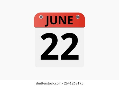 22 June calendar icon text page monthly web design on red, black and white background vector, icon, or illustration with the month of June 22