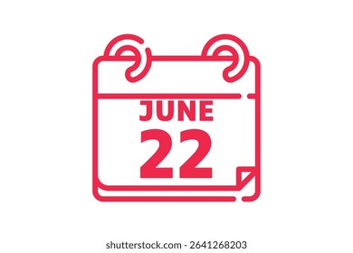 22 June calendar icon text page monthly web design on red, black and white background vector, icon, or illustration with the month of June 22