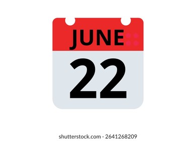 22 June calendar icon text page monthly web design on red, black and white background vector, icon, or illustration with the month of June 22
