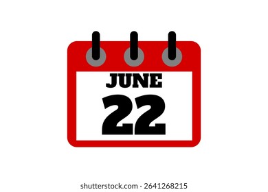 22 June calendar icon text page monthly web design on red, black and white background vector, icon, or illustration with the month of June 22