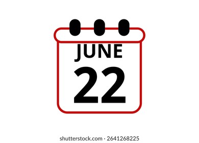 22 June calendar icon text page monthly web design on red, black and white background vector, icon, or illustration with the month of June 22