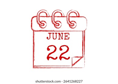22 June calendar icon text page monthly web design on red, black and white background vector, icon, or illustration with the month of June 22