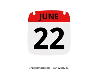 22 June calendar icon text page monthly web design on red, black and white background vector, icon, or illustration with the month of June 22