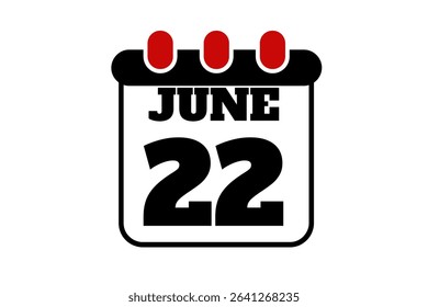 22 June calendar icon text page monthly web design on red, black and white background vector, icon, or illustration with the month of June 22