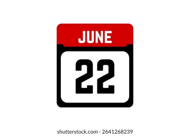 22 June calendar icon text page monthly web design on red, black and white background vector, icon, or illustration with the month of June 22