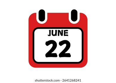 22 June calendar icon text page monthly web design on red, black and white background vector, icon, or illustration with the month of June 22