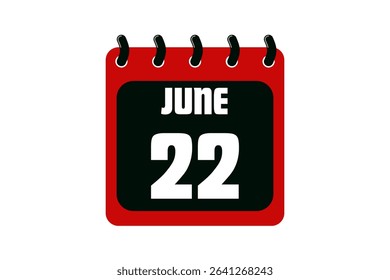 22 June calendar icon text page monthly web design on red, black and white background vector, icon, or illustration with the month of June 22