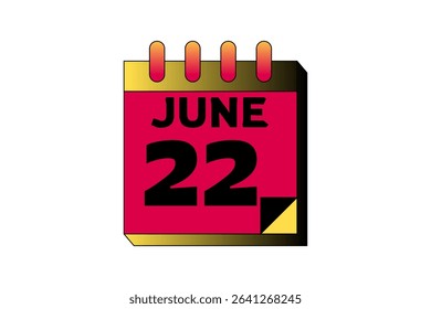 22 June calendar icon text page monthly web design on red, black and white background vector, icon, or illustration with the month of June 22