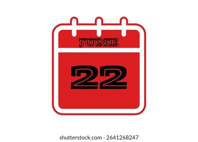 22 June calendar icon text page monthly web design on red, black and white background vector, icon, or illustration with the month of June 22
