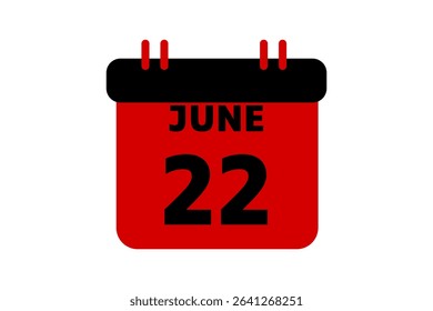 22 June calendar icon text page monthly web design on red, black and white background vector, icon, or illustration with the month of June 22