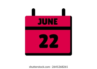 22 June calendar icon text page monthly web design on red, black and white background vector, icon, or illustration with the month of June 22