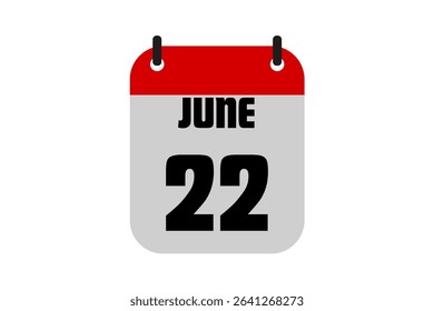 22 June calendar icon text page monthly web design on red, black and white background vector, icon, or illustration with the month of June 22