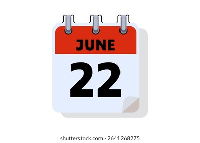 22 June calendar icon text page monthly web design on red, black and white background vector, icon, or illustration with the month of June 22