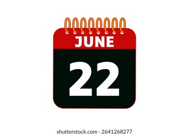 22 June calendar icon text page monthly web design on red, black and white background vector, icon, or illustration with the month of June 22
