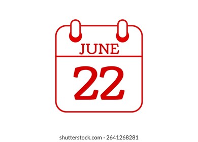 22 June calendar icon text page monthly web design on red, black and white background vector, icon, or illustration with the month of June 22