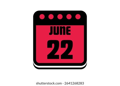 22 June calendar icon text page monthly web design on red, black and white background vector, icon, or illustration with the month of June 22
