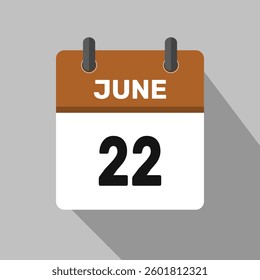 22 june calendar icon vector month date number illustration design