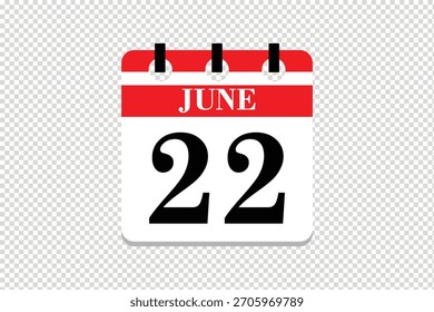 22 junio Calendario icono Vector, 22 fechas de junio mes calendario icono, fechas de junio 22 calendario icono, Vector calendario icono.
