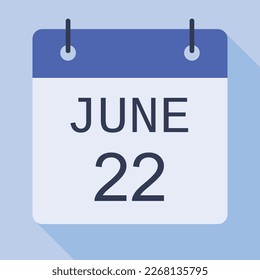 22 June Calendar, Vector Calendar.