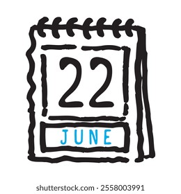 22 June date calendar - A simple yet elegant line art illustration of a date calendar captures the essence of organization and timekeeping. The clean lines and minimalistic design 