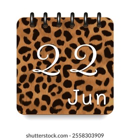 22 June. Leopard print calendar daily icon. White letters. Date day week Sunday, Monday, Tuesday, Wednesday, Thursday, Friday, Saturday.