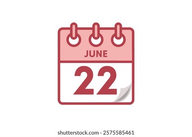 22 June month single day vector, illustration, calendar with maroon, rose and white color background calendar June 22