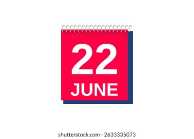 22 June month single day vector, illustration, calendar with red, blue and white color background calendar icon of June 22