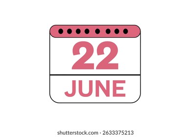 22 junho mês vetor dia único, ilustração, calendário com pêssego, preto e branco ícone de calendário de fundo de cor de 22 de junho