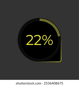 22% Belastung. Ui Diagramm Vektor. Symbol "Download-Fortschritt". Schnittstellenschaltbild für Kreisdiagramme. 22 % Downloads.