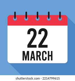 Calendario del 22 de marzo.  Fondo Azul. 
Calendario de vectores.