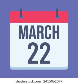 22 March Calendar. Blue Background. Vector Calendar.
