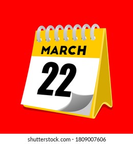 22 March Calendar Date with Yellow, Red Background and Black letters