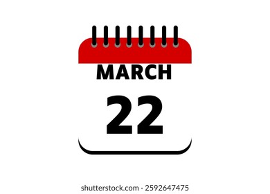 22 March calendar icon text page monthly web design on red, black and white background vector, icon, or illustration with the month of March 22