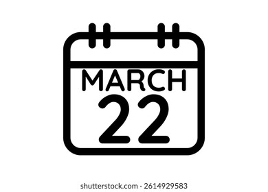 22 March calendar icon text page monthly web design on black and white background vector, icon, or illustration with the month of March 22